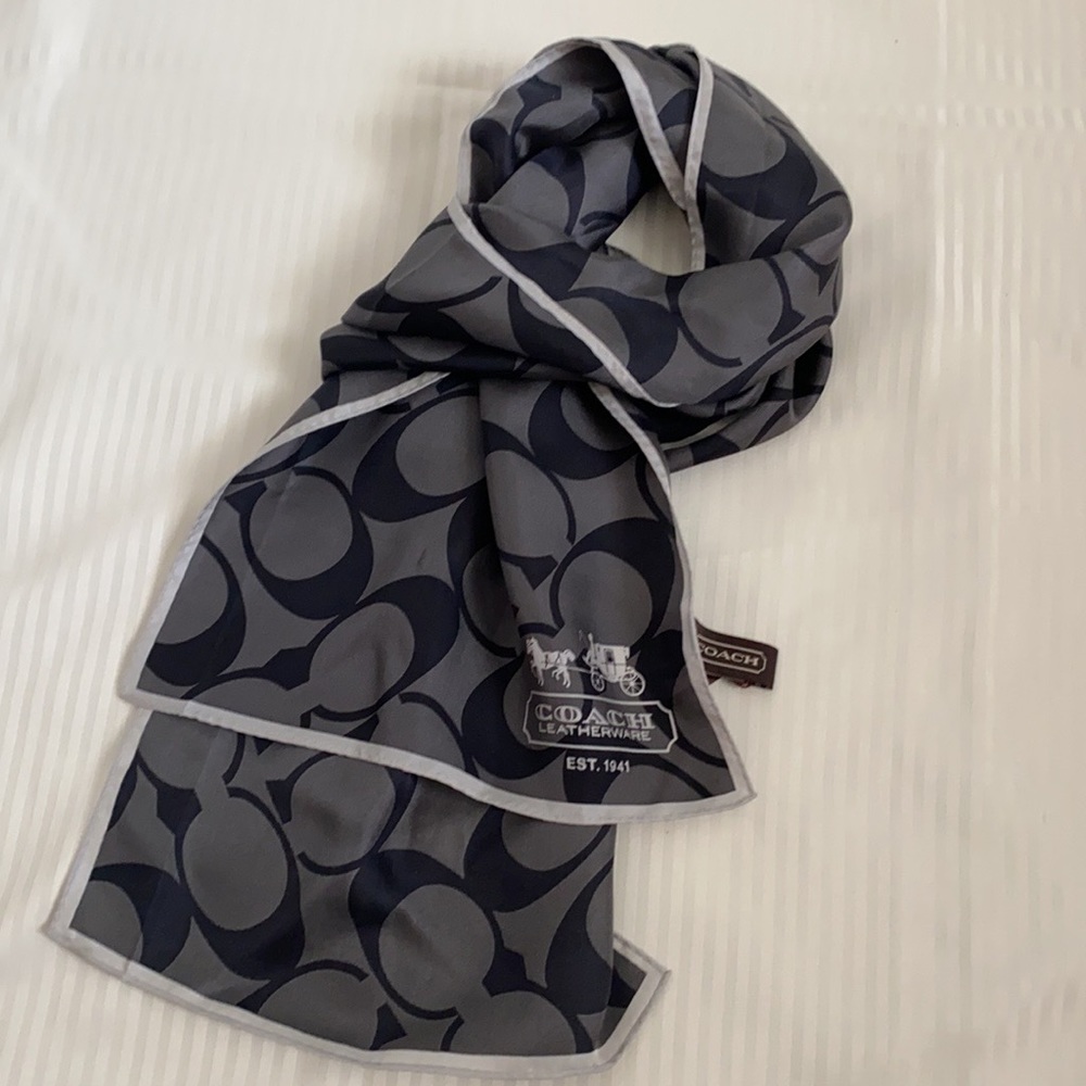 Black and Grey/silver Coach Signature Silk Scarf